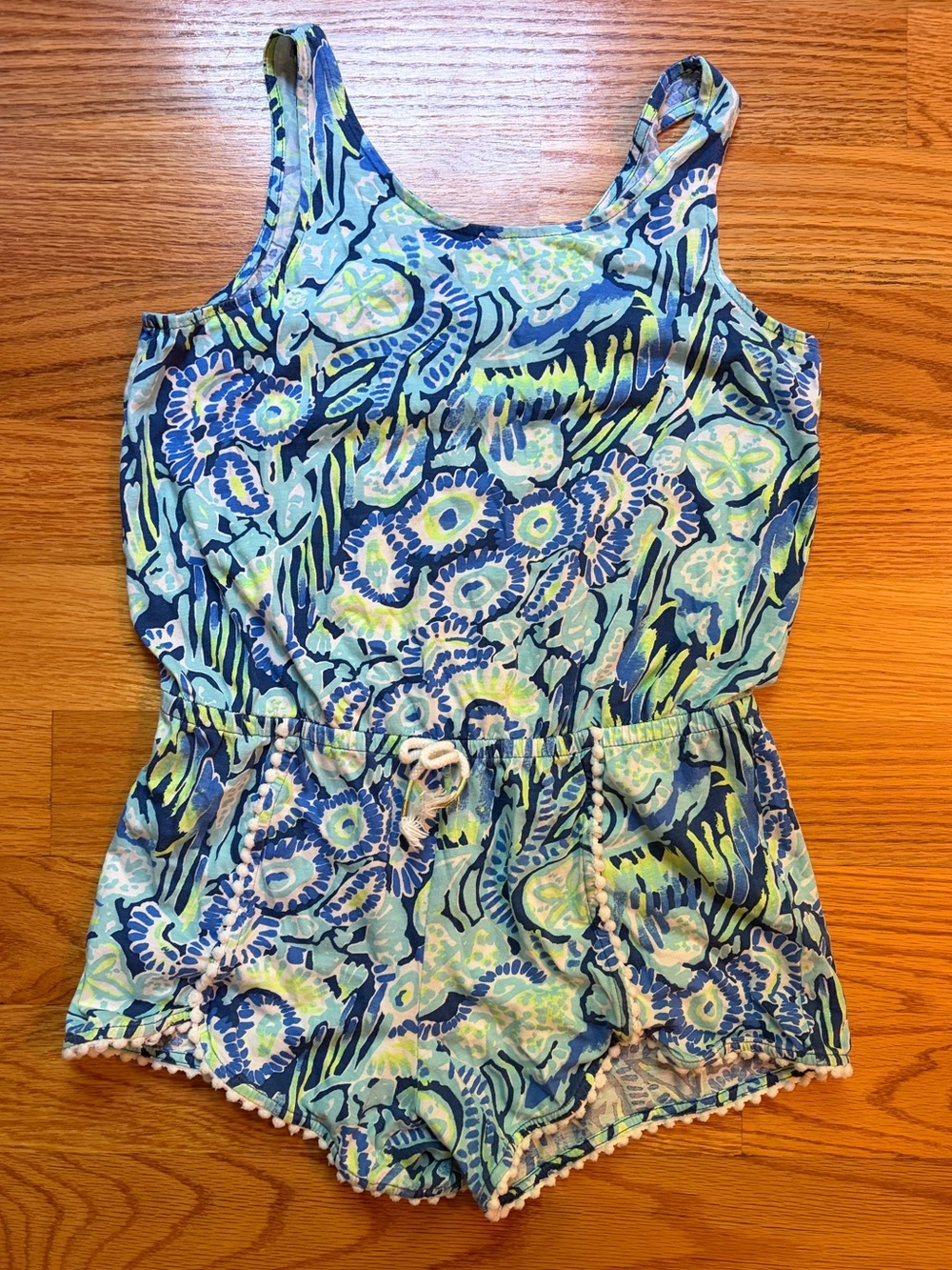Lilly Pulitzer girls blue and green printed romper size XL 12-14